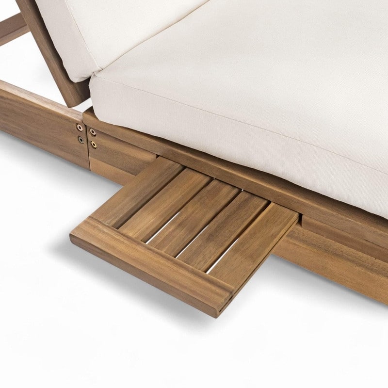 Acacia Wood Double Outdoor Chaise Lounge with 5-Position Adjustable Backrest