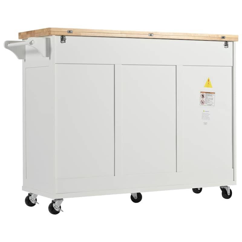 Roomfitters Kitchen Island with Foldable Counter Top, Kitchen Storage Cart with Slide-Out Shelf, Towel Rack and Drawer