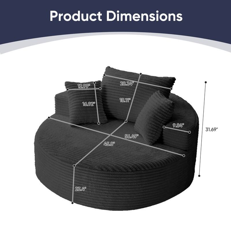 Corduroy Swivel Armchair with 360-degree Swivel, Deepseat Accent Barrel Round Sofa Chair with Pillows,Reading Chair