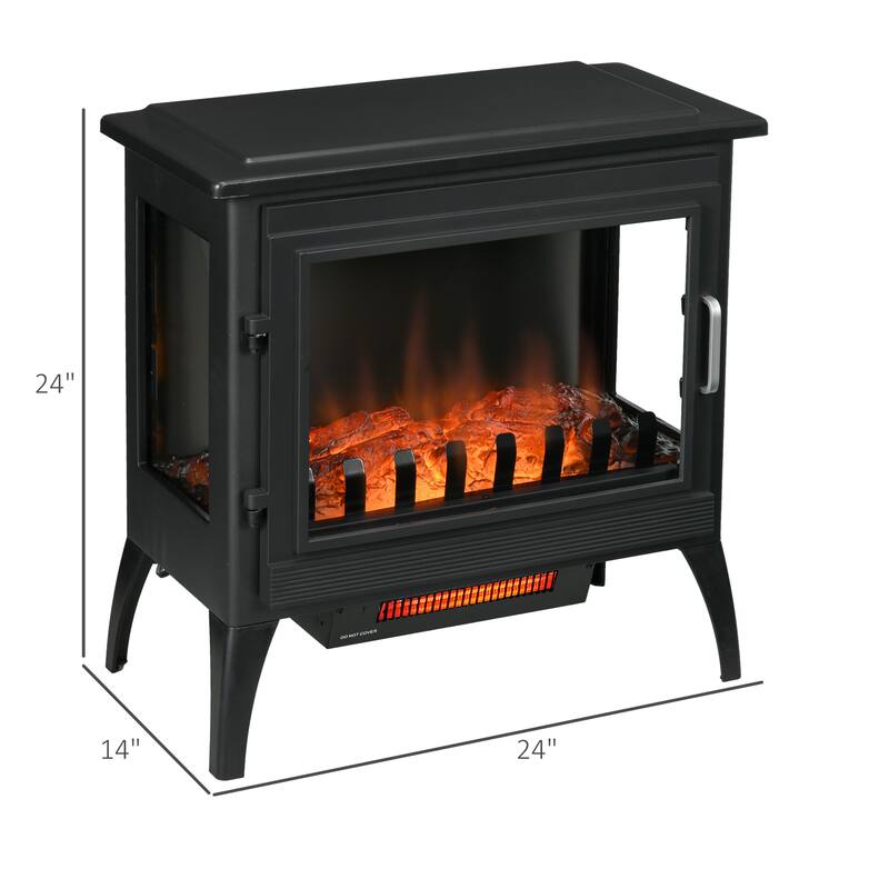 24" Electric Fireplace Stove, Freestanding Infrared Heater with Adjustable Temperature, Realistic Flame,Overheat Protection