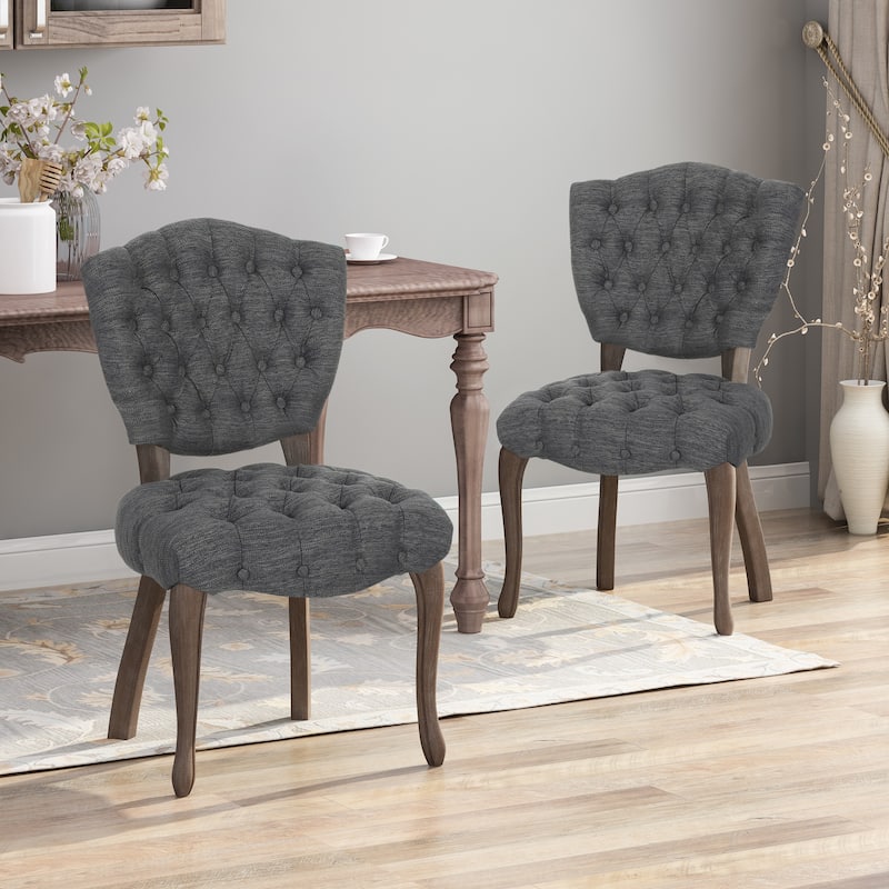 Crosswind Diamond Stitch Fabric Dining Chair by Christopher Knight Home - Charcoal/Brown Wash Finish