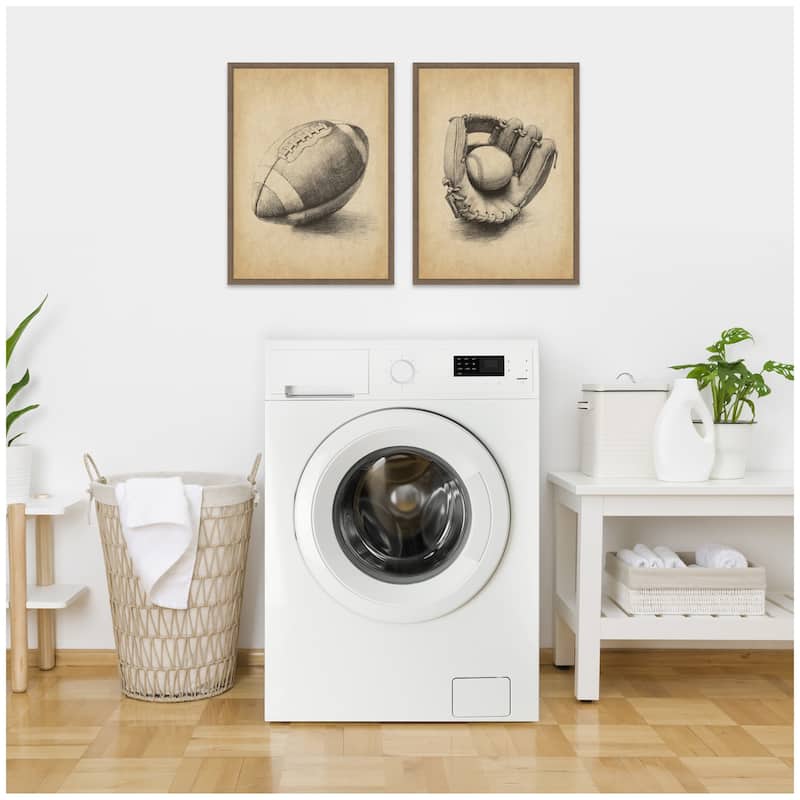 Kate and Laurel Vintage Football & Baseball 2 Piece Framed Canvas Wall Art Set by The Creative Bunch Studio