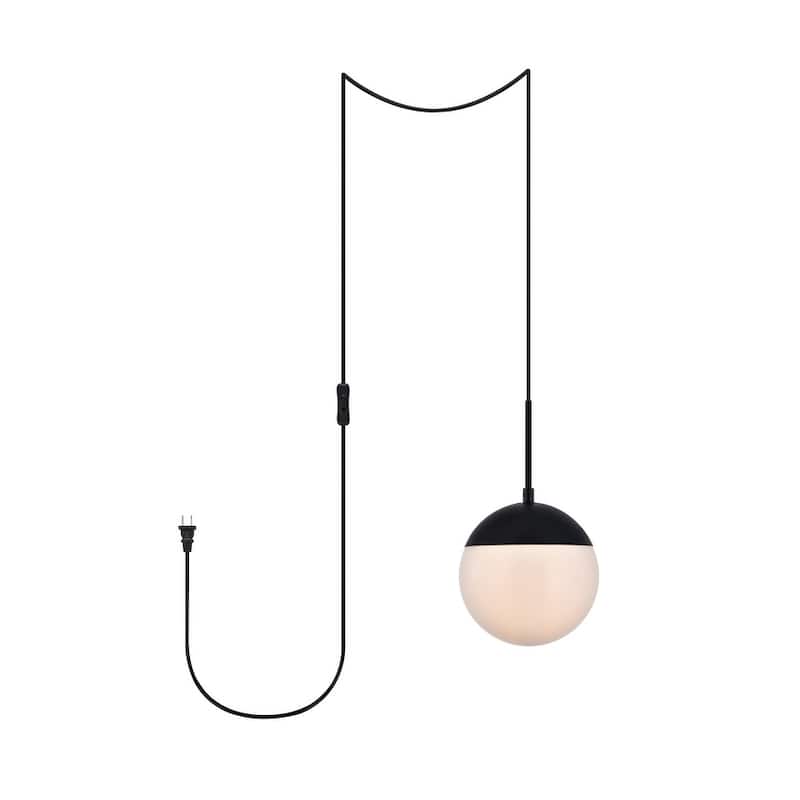Elian 1-Light Plug in Pendant- Black - 8" Diameter - Black and Frosted Shade