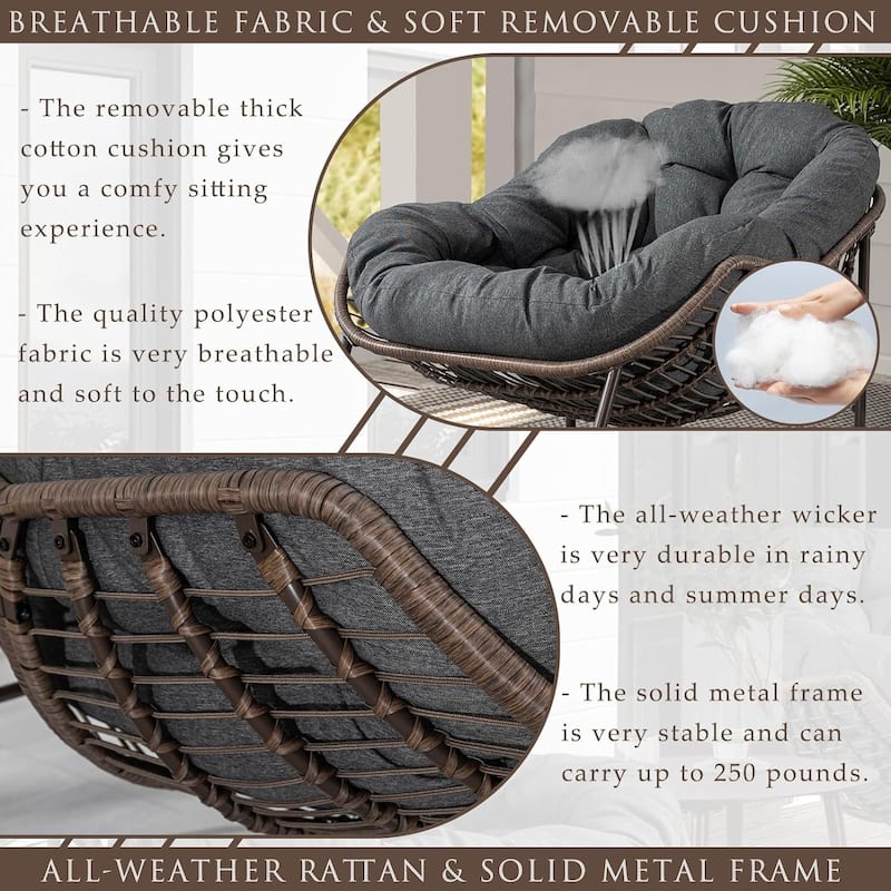 Outdoor Padded Cushion Rocking Chair, Patio Oversized Rattan Egg Chair