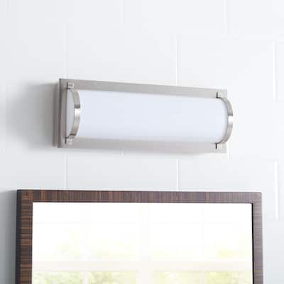 SAFAVIEH Lighting Dorella Vanity Bar Bathroom Sconce - 12"x4.3"x3" - Brushed Nickel/White - 12Wx4Dx3H
