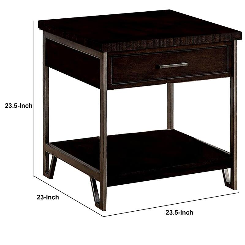 23 in. Brown Rectangle Wood End Table with Storage Drawer for Convenience