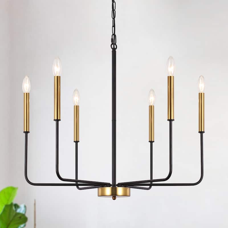 Modern 6-Light Candle Chandelier Classic Ceiling Light for Dining Room Kitchen Island - N/A - Black+Gold
