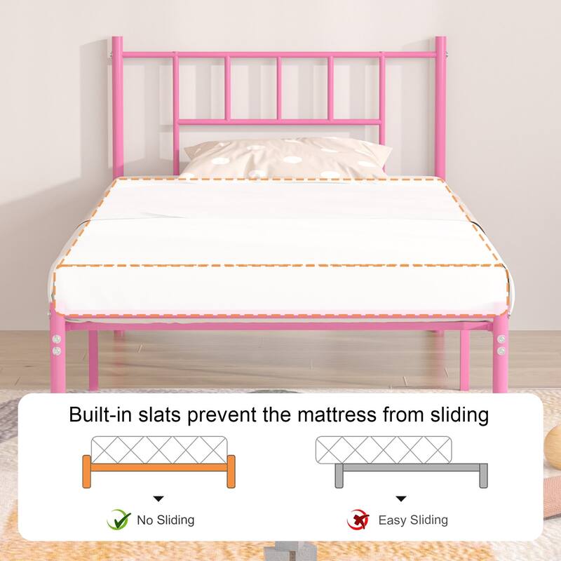 14 Inch Queen Size Metal Bed Frame with Headboard, Iron-Art Platform Bed No Box Spring Needed/Mattress Foundation for Storage