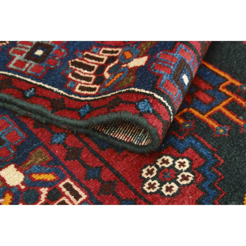 Fine Vintage Distressed Nava Black/Red Runner - 3'4" x 9'10"