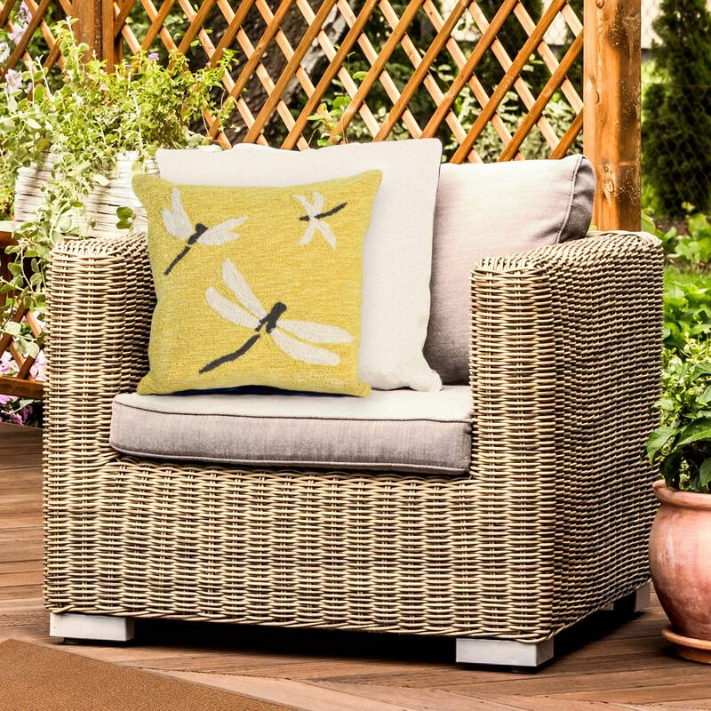 Liora Manne Frontporch Dragonfly Indoor/Outdoor Pillow Yellow 18" Square - Accent - 18" x 18" - Polyester - Yellow