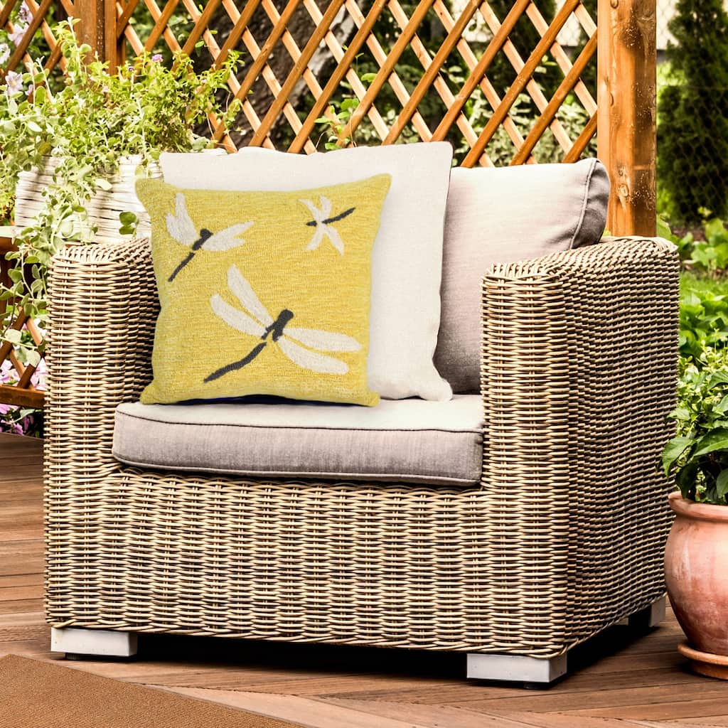 Liora Manne Frontporch Dragonfly Indoor/Outdoor Pillow Yellow 18" Square