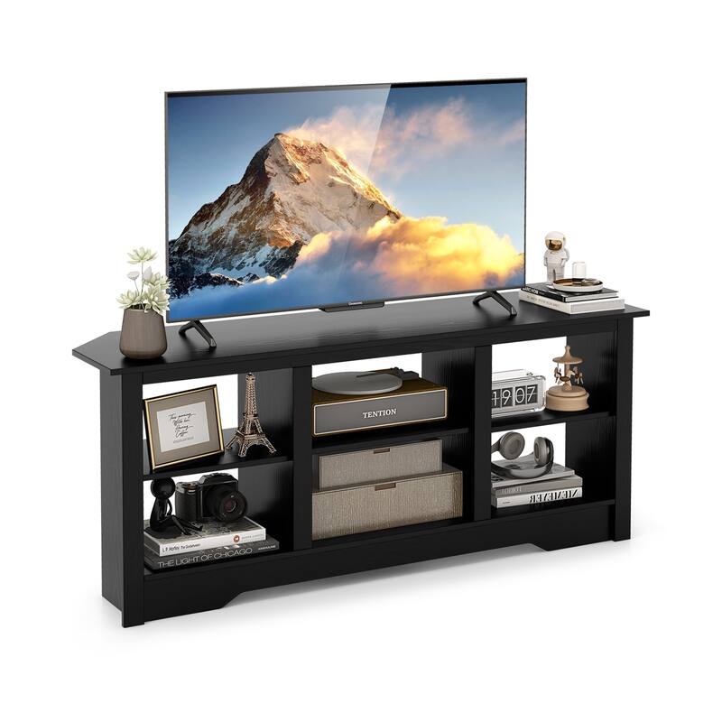Engineered Wood 65 inches TV Stand with 6 Storage Cubes and Fireplace Cabinet Option - 58" x 16" x 24.5"