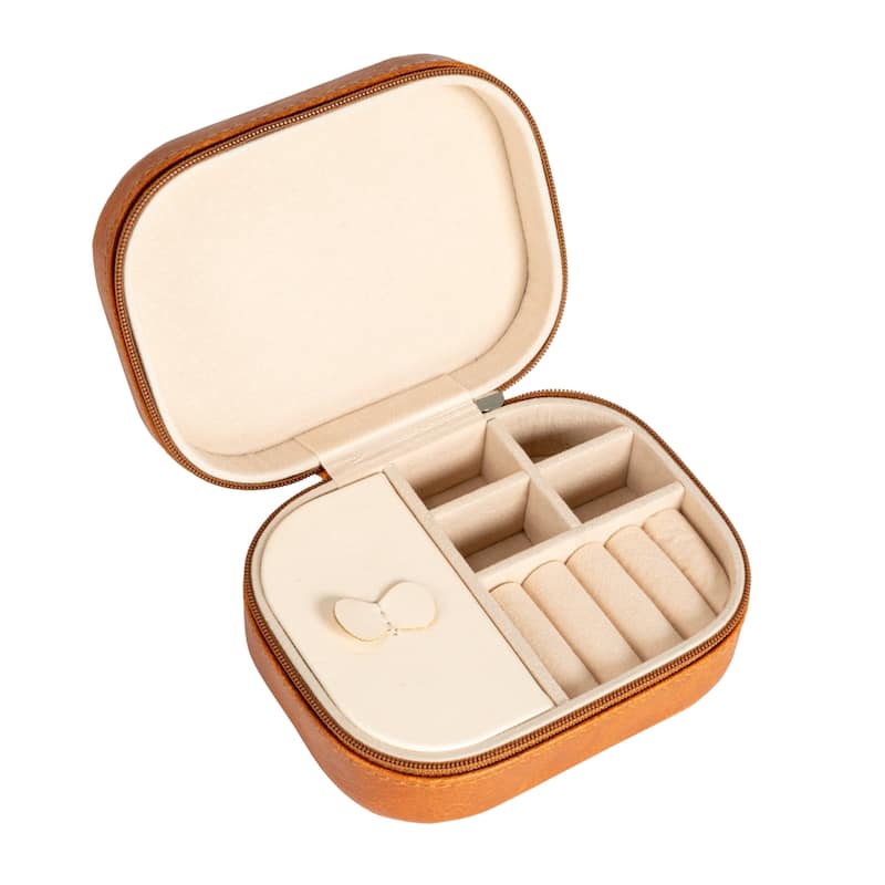 Household Essentials Vegan Leather Travel Jewelry Organizer Box - 5.0"L x 3.8"W x 2.0"H