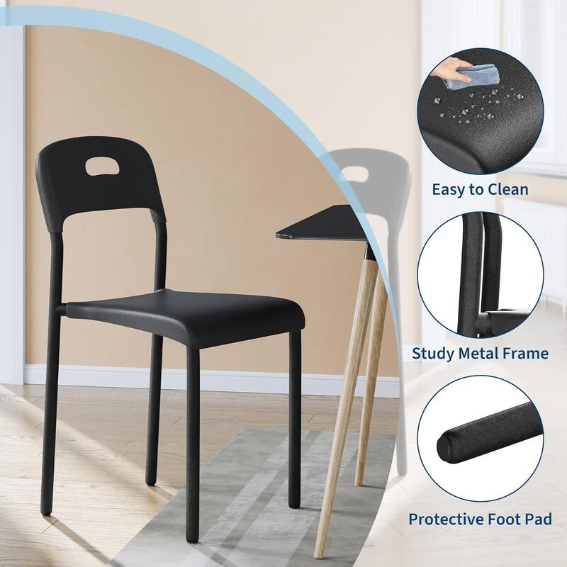 Set of 4 Ergonomic Back Stackable Kitchen Dining Chair, Waterproof for Outside, Office, Kitchen