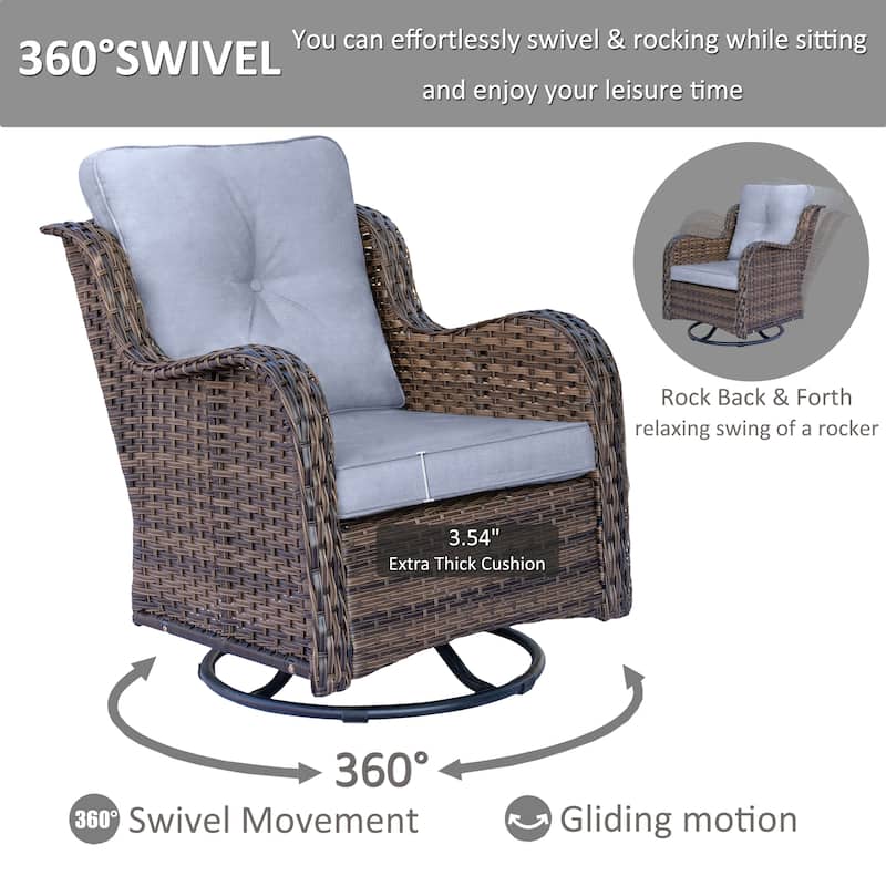 9-piece Wicker Outdoor Patio Furniture Sets with Swivel Rocker Chairs