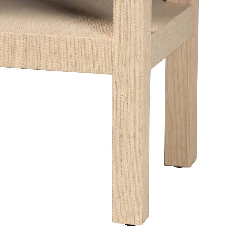 Mason Natural Grasscloth Console Table - Two-Tier Entryway Table with Scalloped Apron, Modern Coastal Accent Table