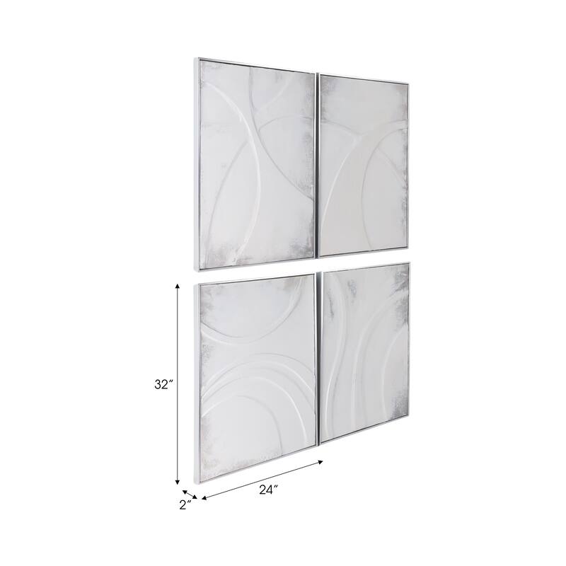 Canvas Art Wood Frame Abstract Textured Design (Set of 4) - 32" Ivory