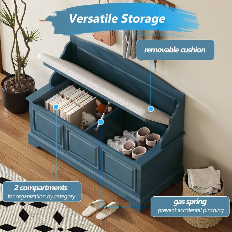 Shoe Storage Bench Wooden Entryway Bench with Linen Cushion