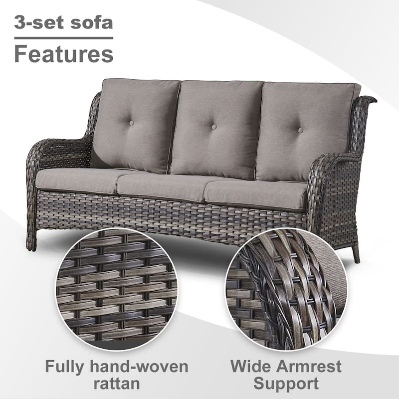 Gymojoy 3-Piece Outdoor Wicker Patio Furniture with 3 Seat Sofa, Rattan Coversation Set with Water Resistant Thick Cushions