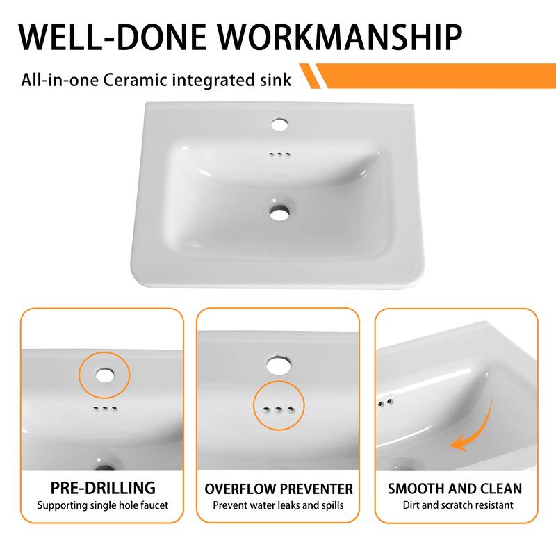 Bathroom Vanity With Sink In 24/28/36/40/60/68 Inch, Floating Bathroom Vanity With Soft Close Door