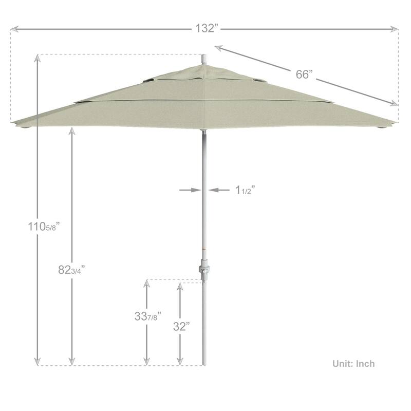 California Umbrella 11' Golden State Series Patio Umbrella White Aluminum Frame Crank Lift Collar Tilt Pacifica Pacific Blue