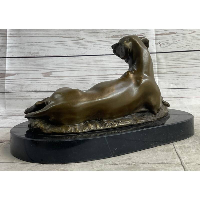 Bronze Pet Imitative Dog Sculpture Statue Figure On Marble Base Antoine Barye 8 Inches X 13 Inches
