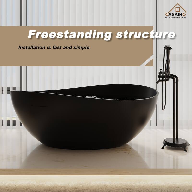 63" Solid Surface Freestanding Bathtub in Matte White/Black/Grey