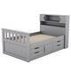 preview thumbnail 12 of 24, Twin Captain Bed Frame with Headboard Storage Bookcases and Shelves, 4 Drawers, Wood Platform Bed Kids Twin Size Bed