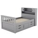 preview thumbnail 12 of 22, Twin Size Captain Platform Bed Frame with Storage Bookcase Headboard and 4-Drawers, Adjustable Storage Shelves, Grey