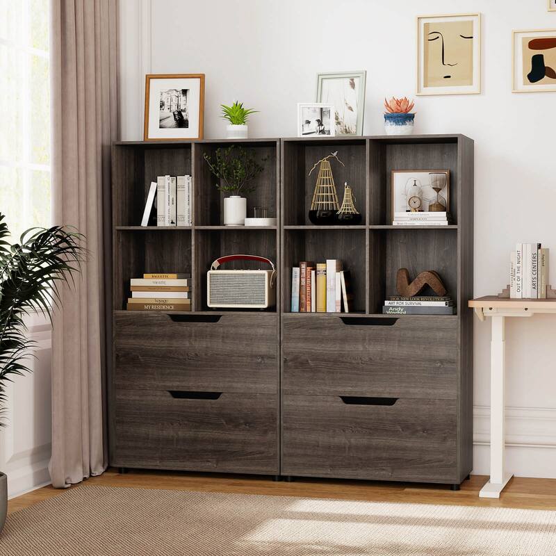 Costway 2PCS 51” 5-Tier 4-Cube Bookcase with 2 Drawers for Living - See Details