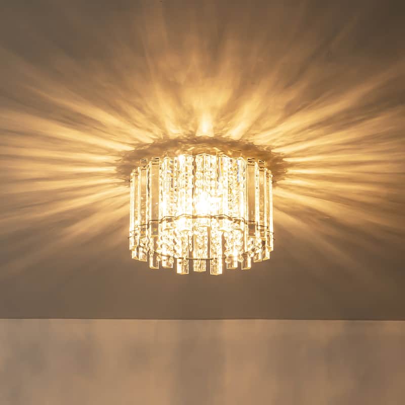 4-Light Modern Glam Clear Crystal Drum Flush Mount Ceiling Light with Crystal Beads - 14 IN. W