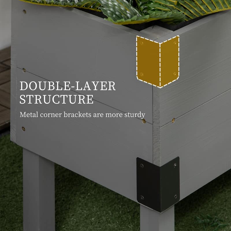 Countryside Style Wooden Elevated Planter Garden Bed with 2 Trellis Tier, Legs and Metal Corners, for Vegetables Flowers Herbs