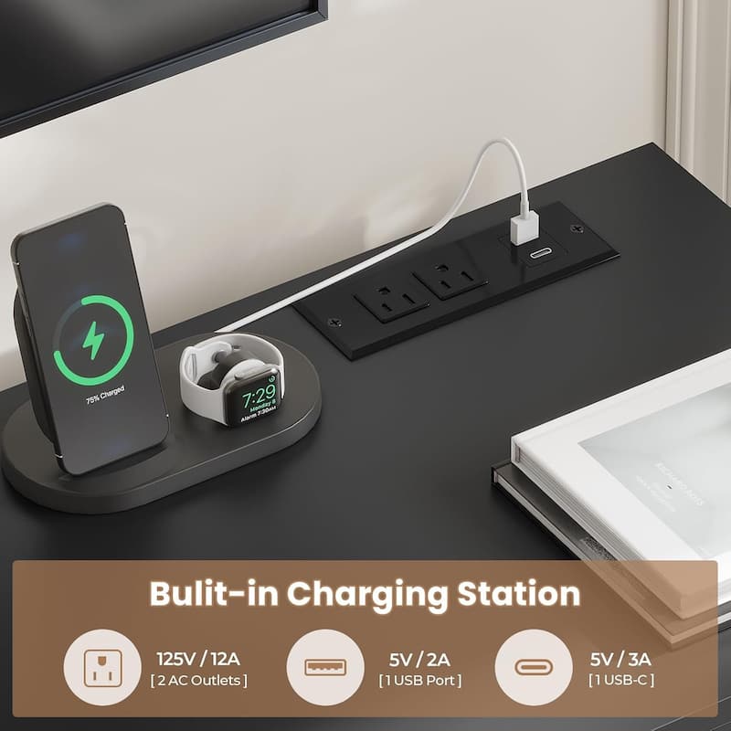 LED TV Stand with Mount Power Outlet TV Mount for 32 to 75 in TVs Drawers