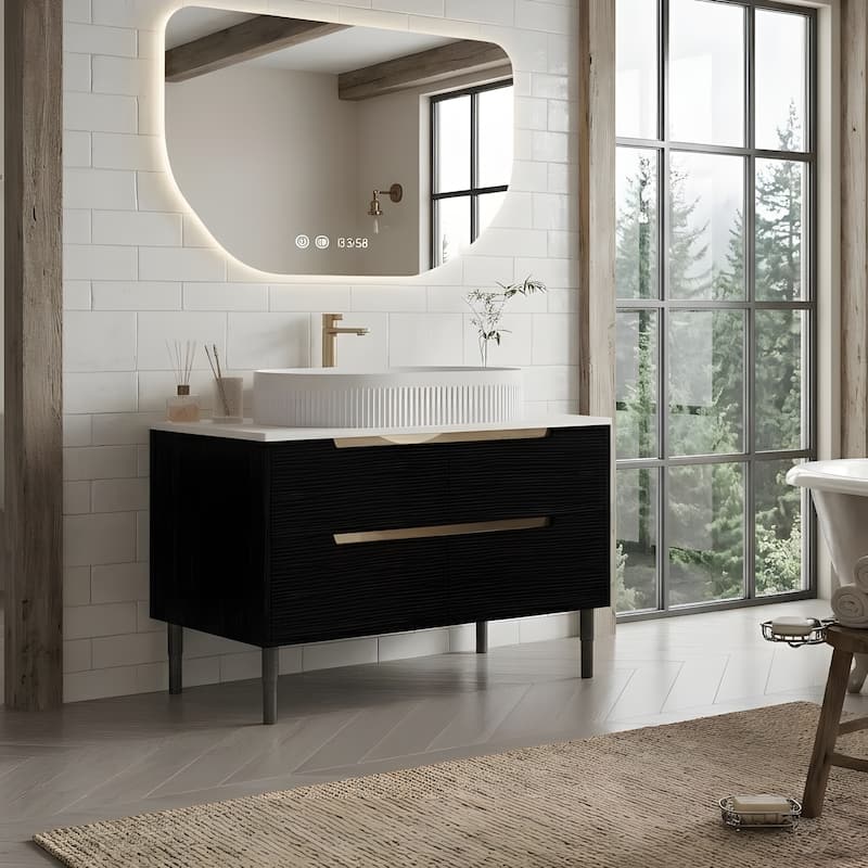 36 inch Bathroom Vanity, Freestanding or Wall Mounted with Ceramic Integrated Sink & Soft-Close Drawers