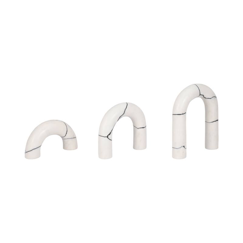 Sagebrook Home 5/7/8" Reaka White Marble Arches, 10"H, Set of 3 - 8" x 2" x 10"