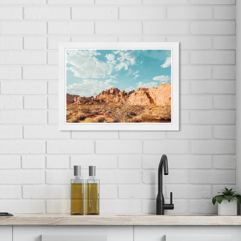 Wynwood Studio Prints Nature and Landscape Rocks at Sunlight Brown and Modern & Contemporary Wall Art Canvas Print - White