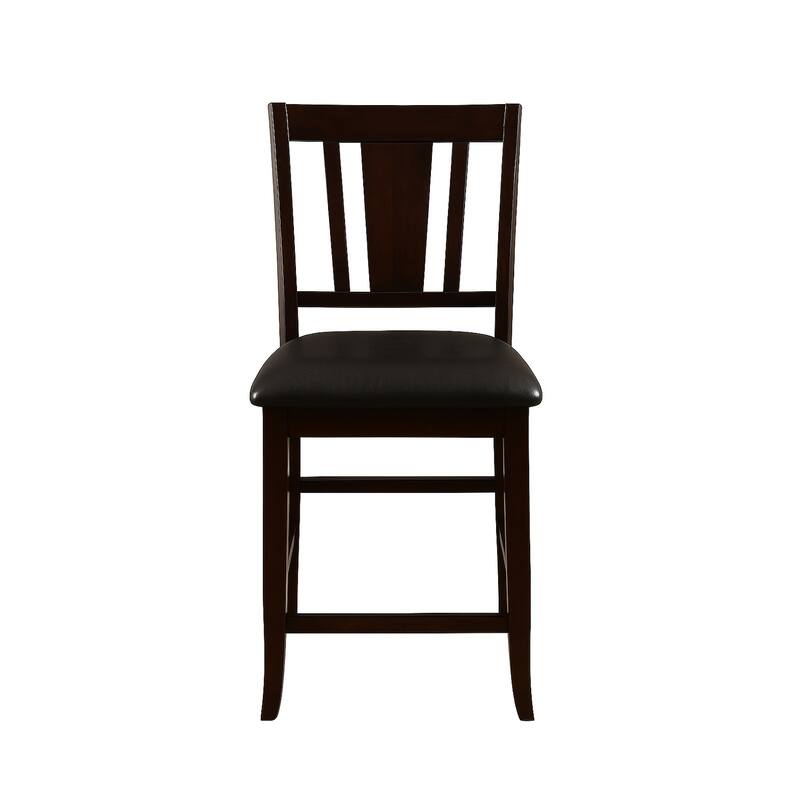Set of 2 Traditional Counter Height Chairs with Leatherette Padded Seat, Espresso