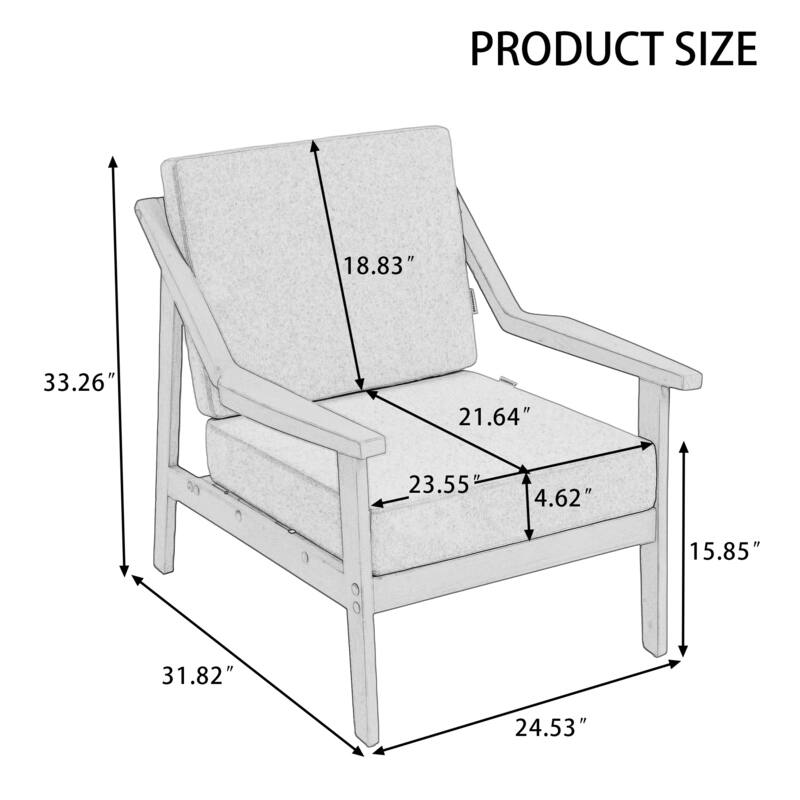 Solid Wood Outdoor Arm Chair Loveseat with Cushion