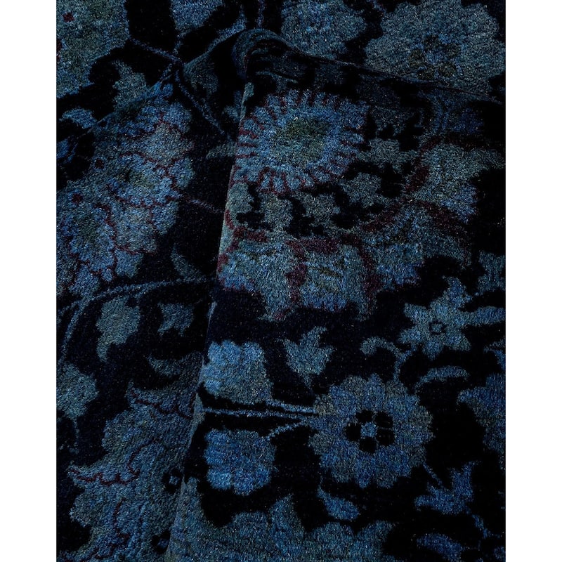 Overton Hand Knotted Wool Vintage Inspired Modern Contemporary Overdyed Blue Area Rug - 6' 3" x 8' 9"
