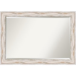 Beveled Wood Wall Mirror - Alexandria White Wash Frame - Outer Size: 41 x 29 in - Outer Size: 41 x 29 in