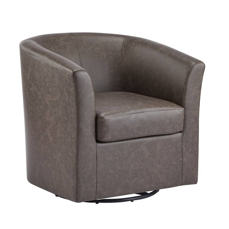 Roomfitters Wilmore Faux Leather Swivel Barrel Accent Chair, Modern 360-Degree Lounge Seating