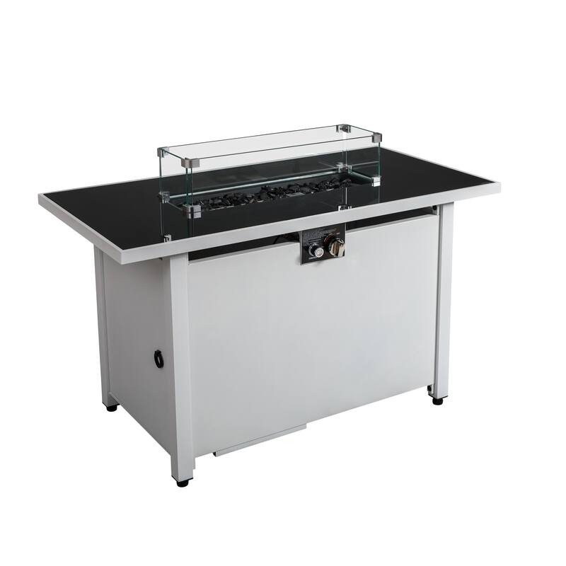LSI 42 White Smoked Glass Metal Rectangle Fire Pit