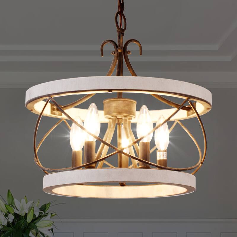 Bella Depot 5-Light Rustic Distressed Wood Cage Chandelier Dimmable Lighting - N/A