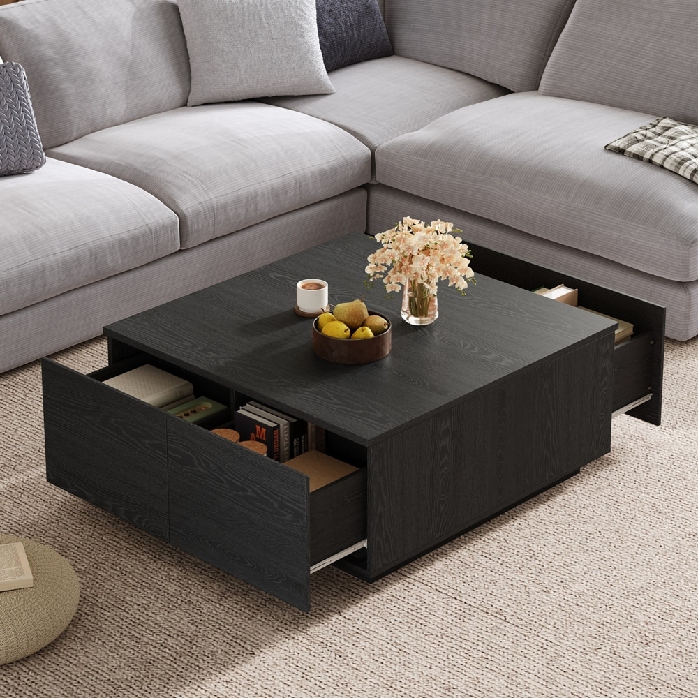 Square Coffee Table with 4 Drawers