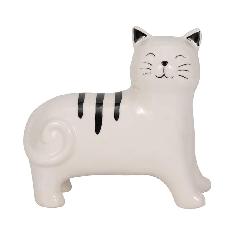 Sagebrook Home's Ceramic 7" Standing Kitty Figurine, Delightful Black and White Decor Piece - 7" x 3" x 7"