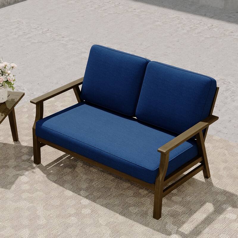 Modern Wood Cushioned 5-Piece Outdoor Patio Conversation Set