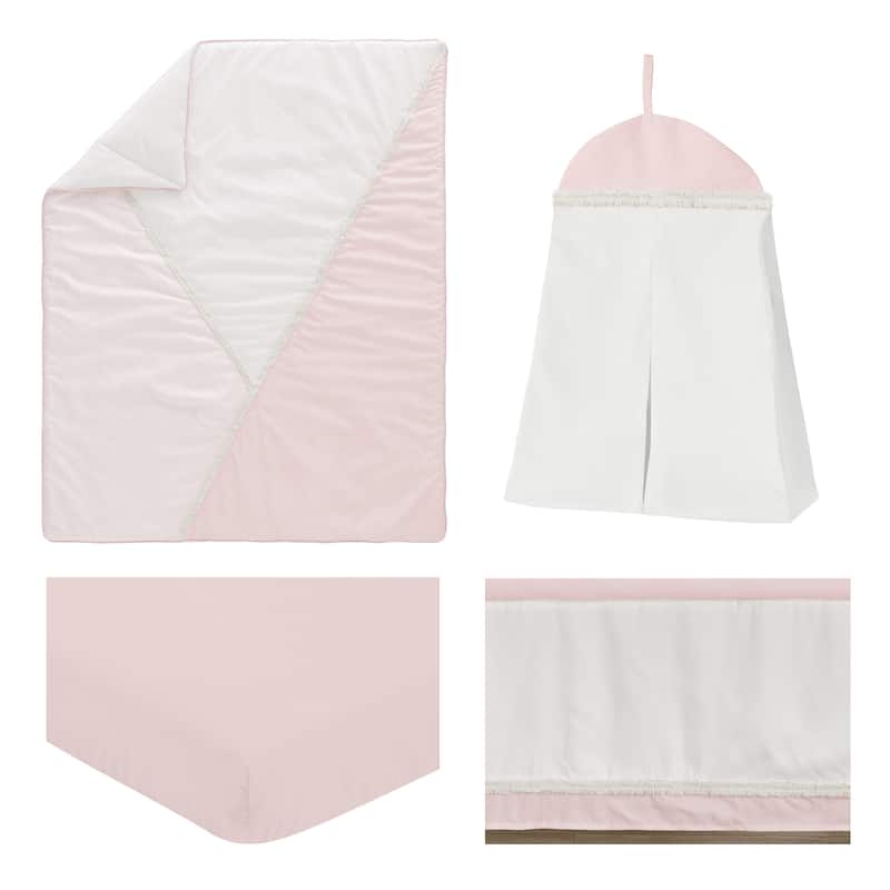 Boho Chic Pink Modern Pastel Girl Nursery Crib Bedding Set Bohemian Geometric Elegant Cream Off White Ivory Mid Century Retro