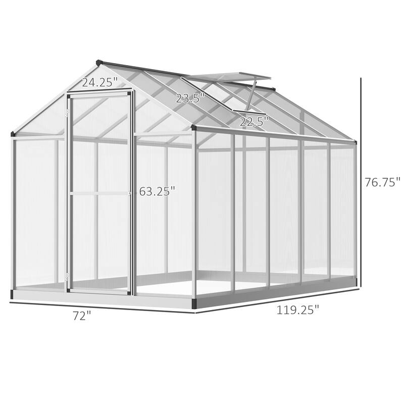 Outsunny 10' L x 6' W Polycarbonate Walk-In Greenhouse with Rooftop Vent & UV-Resistant Walls