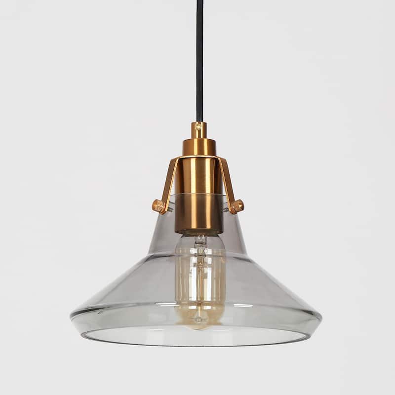 Modern Farmhouse 1-Light Black Gold Kitchen Island Pendant Light with Grey Glass - 8.5"Dia