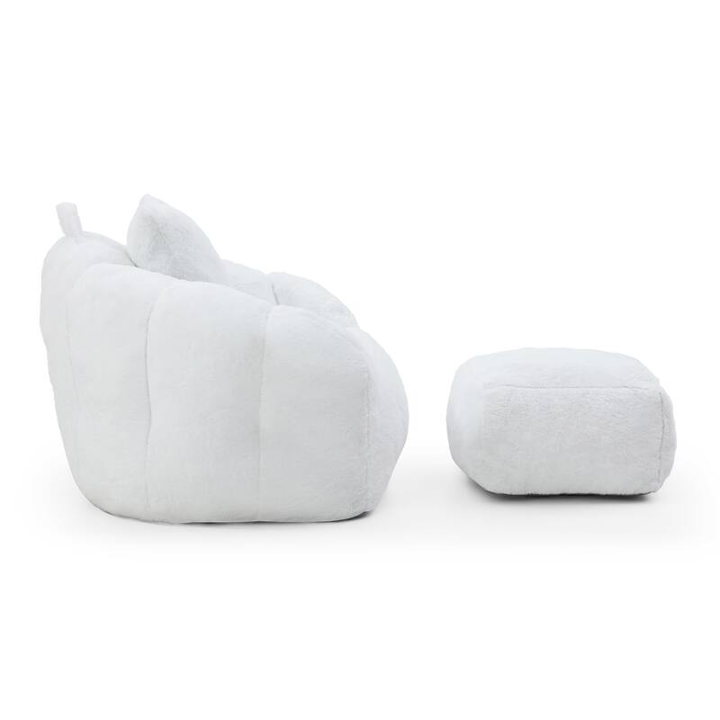 Faux Fur Bean Bag Chair with Ottoman, Giant Bean Bag Chairs for Adults, Shell-Shaped Lounge Floor Sofa with Filler
